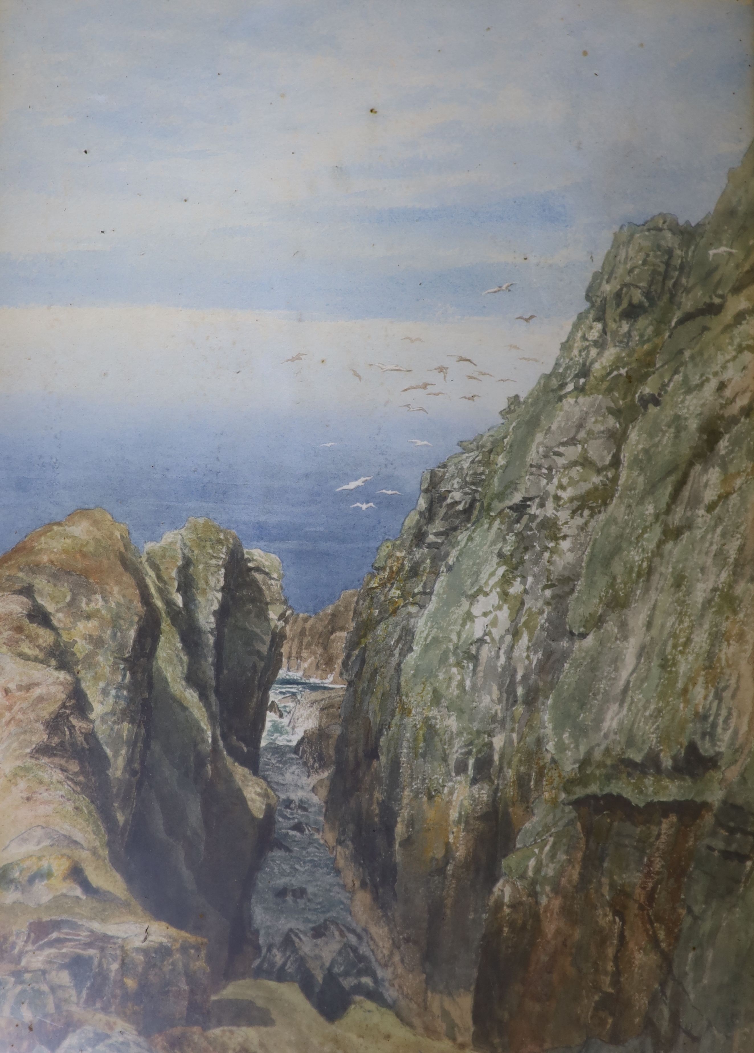 English School c.1900, watercolour, Coastal scene, 54 x 38cm and four other pictures